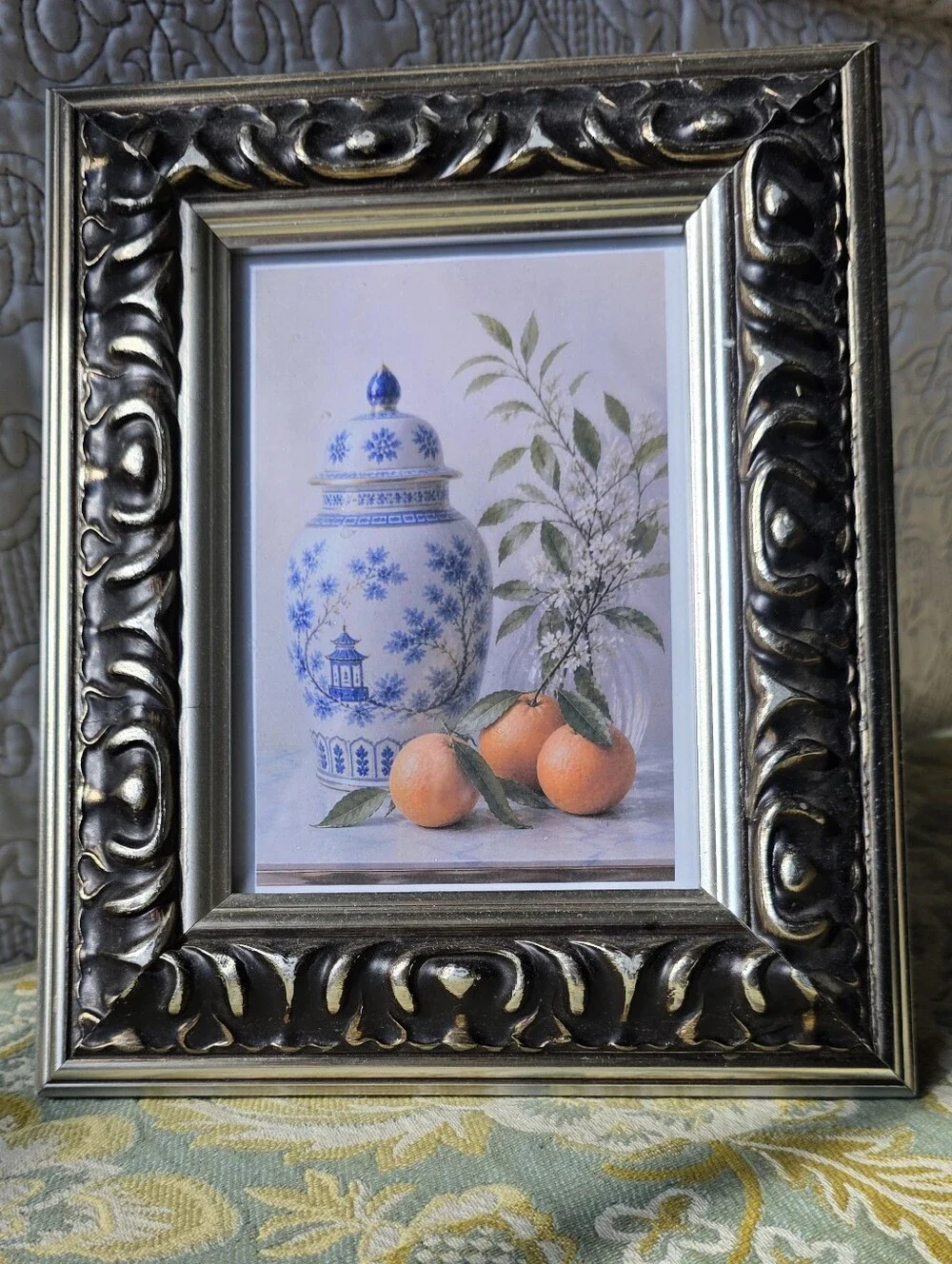 Vintage Ornate Carved Wood Picture Frame Black Gold Silver Baroque
